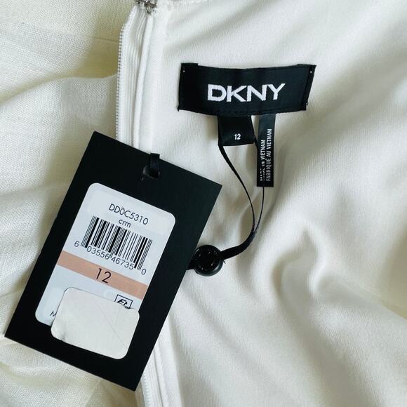 DKNY Cream Linen Blend Sleeveless Midi Dress with Self Belt Size 12 - Picture 4 of 5